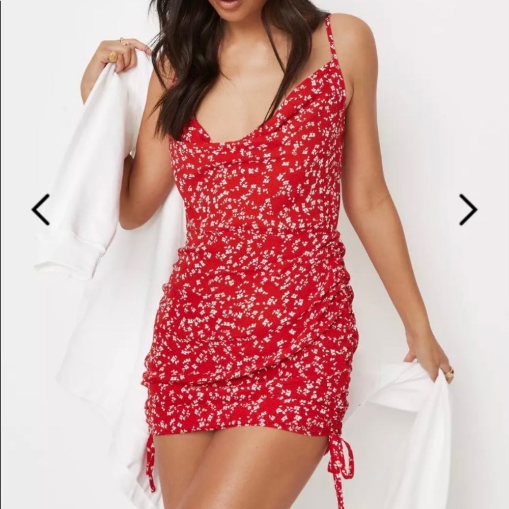 Missguided Tall Floral Runched Side Cowl Neck Mini